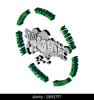 The concept of protecting the country's population from coronavirus, a vaccine against coronavirus, covid-19. Vector isometric map of Singapore surrou Stock Vector