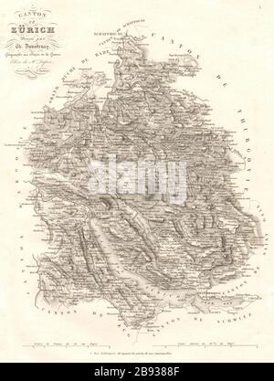 Canton de Zürich. Zurich Zurigo Turitg. Schweiz Switzerland. DUVOTENAY 1837 map Stock Photo