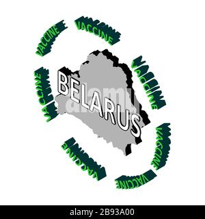 The concept of protecting the country's population from coronavirus, a vaccine against coronavirus, covid-19. Vector isometric map of Belarus surround Stock Vector