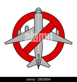 The concept of suspension, stop flight, flights; coronavirus, covid-19. Vector airplane in red prohibition sign; isolated on white background Stock Vector