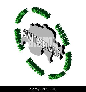 The concept of protecting the country's population from coronavirus, a vaccine against coronavirus, covid-19. Vector isometric map of Switzerland surr Stock Vector