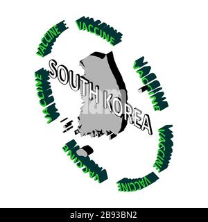 The concept of protecting the country's population from coronavirus, a vaccine against coronavirus, covid-19. Vector isometric map of South Korea surr Stock Vector