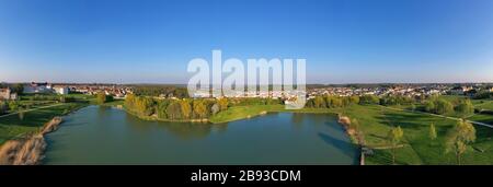 Panoramic aerial view of Lake Magny-le-Hongre, France Stock Photo