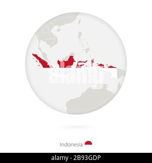 Map of Indonesia and national flag in a circle. Indonesia map contour with flag. Vector Illustration. Stock Vector