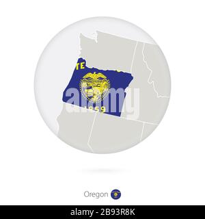 Map of Oregon State and flag in a circle. Oregon US State map contour with flag. Vector Illustration. Stock Vector
