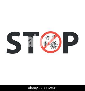 Coronavirus Icon with Red Prohibit Sign, 2019-nCoV Novel Coronavirus Bacteria. No Infection and Stop Coronavirus Concepts. Dangerous Coronavirus Cell in China, Wuhan. Isolated Vector Icon EPS 10 Stock Vector