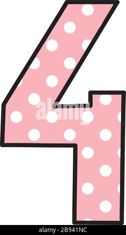 Number 4 with white polka dots on pink, vector illustration isolated on white background Stock Vector