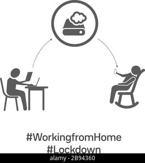 Coronavirus quarantine concept. Working from home. a worker sitting on couch and working on laptop. Flat cartoon vector illustration Stock Vector