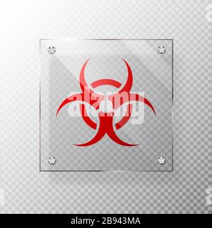 Biohazard sign on a glass surface isolated on transparent background. Virus danger and public health risk disease. Vector illustration Stock Vector