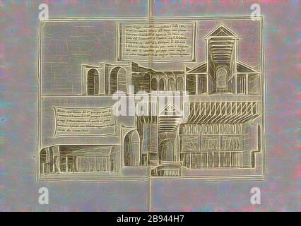 This design shows the magnificent and beautiful Church drawn in the upper part of the ... Partial elevation of the Holy Crib ..., Cross sections of the Nativity in Bethlehem, Fig. 4, 5 u., 6, after p. 9, Amico, Bernardino (inv.), Tempesta, Antonio (sc.), 1591, Bernardino Amico da Gallipoli: Trattato delle Piante & Immagini de Sacri Edifizi di Terra Santa disegnate in Jerusalemme secondo le regole della Prospettiva & vera misura della lor grandezza. Firenza: appresso Pietro Cecconcelli, 1620 (am Schluss M.DC.XIX [1619]), Reimagined by Gibon, design of warm cheerful glowing of brightness and lig Stock Photo