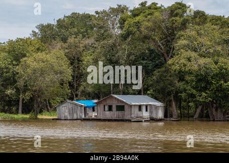floating houses on the Amazon river in the city of Manaus in Brazil