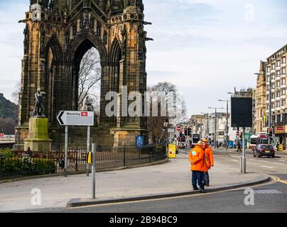 Quiet time for tour bus ticket sellers during Covid-19 Coronovirus pandemic, Princes Street, Edinburgh, Scotland, UK Stock Photo