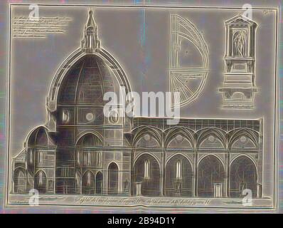 Cross section of the Cathedral of Florence, Cross section of the Cathedral of Florence from the 18th century, signed: Stud. Io., Bapt., Nelli Sen, Bernard., Sans, Sgrillius Sculp,, Nelli, Giovanni Battista (stud.), Sgrilli, Bernardo Sansone (sulp.), 1733, Bernardo Sansone Sgrilli, Girolamo Ticciati, Giovanni Domenico Campiglia, Giovanni Battista Nelli, Vincenzo Franceschini: Descrizione e studj dell'insigne fabbrica di S. Maria del Fiore metropolitana fiorentina. In Firenze: per Bernardo Paperini, [1733], Reimagined by Gibon, design of warm cheerful glowing of brightness and light rays radianc Stock Photo