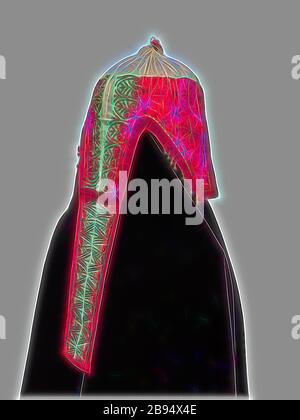 young woman's head cover, 1875-1900, cotton with silk embroidery, Textile and Fashion Arts, Reimagined by Gibon, design of warm cheerful glowing of brightness and light rays radiance. Classic art reinvented with a modern twist. Photography inspired by futurism, embracing dynamic energy of modern technology, movement, speed and revolutionize culture. Stock Photo