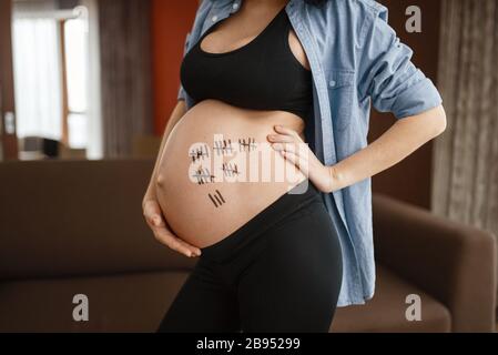 A Beautiful Pregnant Woman Stands In The Room And Poses As A Model With A  Beautiful Pose Stock Photo, Picture and Royalty Free Image. Image 136794855.