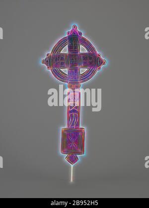 hand-held processional Christian cross, Amhara people, mid-18th century - 19th century, wood, 11-1/16 x 5-1/8 x 3/4 in., African Art, Reimagined by Gibon, design of warm cheerful glowing of brightness and light rays radiance. Classic art reinvented with a modern twist. Photography inspired by futurism, embracing dynamic energy of modern technology, movement, speed and revolutionize culture. Stock Photo