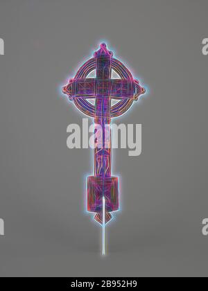 hand-held processional Christian cross, Amhara people, mid-18th century - 19th century, wood, 11-1/16 x 5-1/8 x 3/4 in., African Art, Reimagined by Gibon, design of warm cheerful glowing of brightness and light rays radiance. Classic art reinvented with a modern twist. Photography inspired by futurism, embracing dynamic energy of modern technology, movement, speed and revolutionize culture. Stock Photo