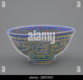 bowl, Ming dynasty, Ming dynasty, 1400-1599, porcelain with blue underglaze, 2-3/4 x 5-1/2 (diam.) in., Asian Art, Reimagined by Gibon, design of warm cheerful glowing of brightness and light rays radiance. Classic art reinvented with a modern twist. Photography inspired by futurism, embracing dynamic energy of modern technology, movement, speed and revolutionize culture. Stock Photo