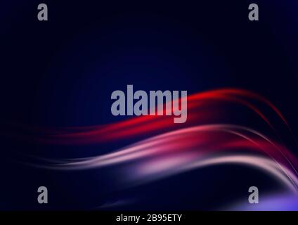 Abstract dark blue background with smooth convex flowing red, pink and white luminous waves Stock Photo
