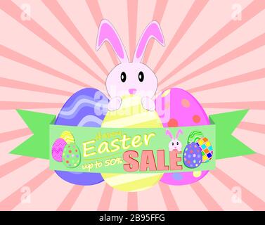 Vector illustration on happy Easter and promotional sale Stock Vector