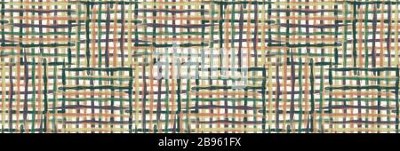 Watercolor vector grunge check border background. Horizontal wonky brush stroke tartan gingham seamless pattern. Hand painted striped streak fashion Stock Vector