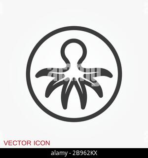 Octopus icon. Vector of an octopus design on white background. Aquatic animals. Stock Vector