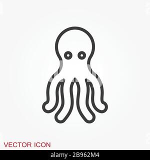 Octopus icon. Vector of an octopus design on white background. Aquatic animals. Stock Vector