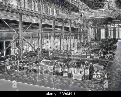 Negative - Newport, Victoria, pre 1918, Inside the turbine room at Newport Power Station., Reimagined by Gibon, design of warm cheerful glowing of brightness and light rays radiance. Classic art reinvented with a modern twist. Photography inspired by futurism, embracing dynamic energy of modern technology, movement, speed and revolutionize culture. Stock Photo