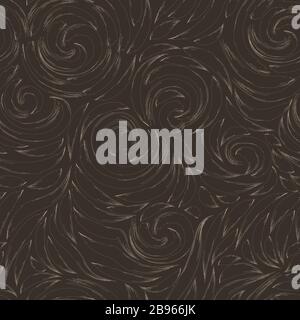 Vector seamless brown texture in a linear style of spirals and flowing lines with torn edges in beige. The pattern for fabrics or wrapping paper is Stock Vector