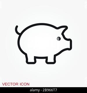 Pig icon in minimal style, isolated on background. Stock Vector