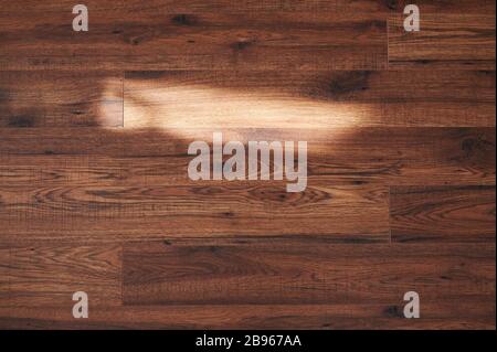 Light spot on wooden floor background. Sun ray on wood surface Stock Photo