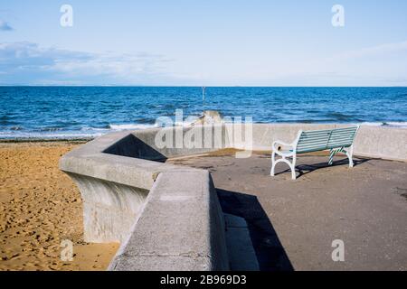 Open front row bench seat to Portobello Beach in Edinburgh, Scotland Stock Photo