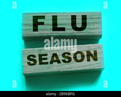 Flu Season words on wooden blocks. Mediicine healthcare concept Stock Photo