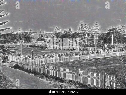 Negative - Band Contest at a Sports Ground, Manly, New South Wales, 1915, A band contest at a sports ground., Reimagined by Gibon, design of warm cheerful glowing of brightness and light rays radiance. Classic art reinvented with a modern twist. Photography inspired by futurism, embracing dynamic energy of modern technology, movement, speed and revolutionize culture. Stock Photo