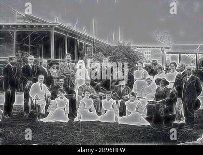 Negative - Albury, New South Wales, 1924, Hospital staff and graduating nurses at the Albury District Hospital., Reimagined by Gibon, design of warm cheerful glowing of brightness and light rays radiance. Classic art reinvented with a modern twist. Photography inspired by futurism, embracing dynamic energy of modern technology, movement, speed and revolutionize culture. Stock Photo