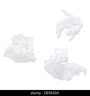 used paper handkerchief isolated on white background. Stock Photo