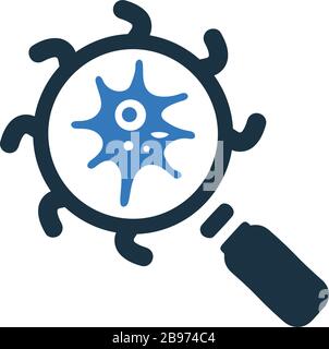 Beautiful, meticulously designed Find virus icon, search bacteria, danger detection. Well organized and fully editable Vector icon for vector stock an Stock Vector