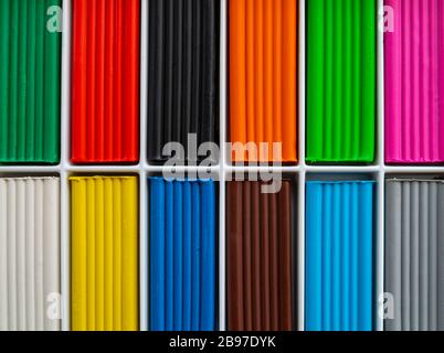 Set of multi-colored plasticine for modeling, close -up. Stock Photo