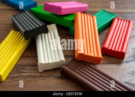 multi-colored plasticine for modeling, close -up. Stock Photo