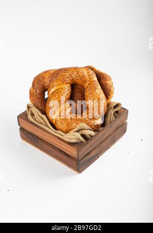 Turkish bagels in a box with white background Stock Photo