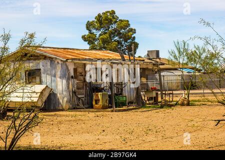 Old Run Down Building Now Used As Storage Shed Stock Photo