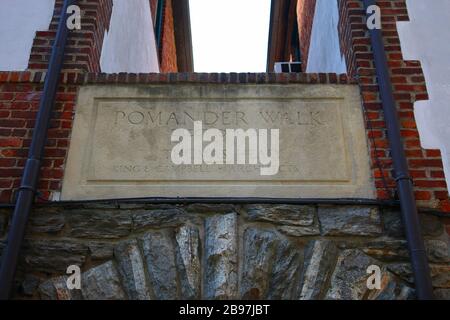 Pomander Walk is a cooperative apartment complex located on the Upper West Side, Manhattan on JULY 25th, 2019 in New York, USA. (Photo by Wojciech Mig Stock Photo