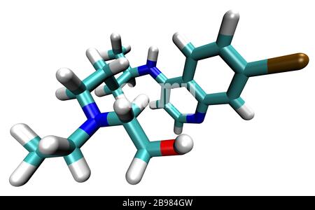 3D structure of Hydroxychloroquine, a substance active against the COVID-19 coronavirus and malaria Stock Photo