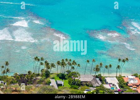 Honolulu Diamond head coast aerial view, Oahu, Hawaii Stock Photo