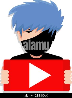 Flat Style Illustration Avatar of Cute Blue Hair Boy Stock Vector