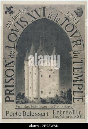 LOUIS XVI PRISON TOWER TEMPLE, January 20, 1793 'Prison de Louis XVI à la Tour du Temple, 20 Janvier 1793'. Estampe anonyme, 1890. Paris, musée Carnavalet. Stock Photo