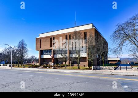 Poughkeepsie City Hall in Civic Center Plaza built in the Brutalist style. Stock Photo