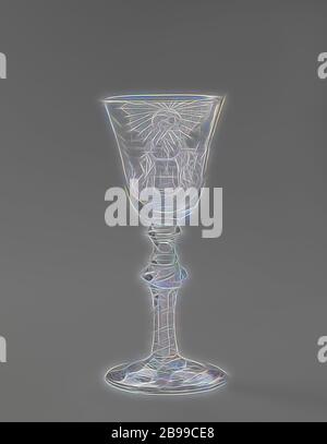 Twisted stem glass with a wedding scene Garland glass with a man and a woman, reaching out to each other above an altar, conical foot with pontil brand. The trunk made up of a baluster and two nodi. A double white pendulum in the baluster. Funnel-shaped chalice rounded at the bottom. The chalice depicts a man and a woman who reach out to each other above an altar with a burning heart on it. Above the scene a halo from which God pours out a cornucopia. Below the altar two turtle doves, a torch, a bundle of arrows and a bow. Next to the man a rose and next to the woman a lily. On the reverse, th Stock Photo