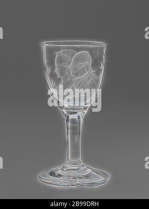 Wine glass with portraits of William V and Wilhelmina or Prussia Chalice with portraits of William V and Princess Wilhelmina of Prussia, Conical foot. Straight trunk, becoming a slightly curved chalice. A double portrait of Stadholder Prince William V (1748-1806) and his wife Princess Wilhelmina of Prussia (1751-1820), bounded on both sides by a branch of orange apples, tied in the middle by a bow, historical persons - BB - woman, historical persons, Willem V (Prince of Orange-Nassau), Wilhelmina of Prussia (1751-1820), anonymous, c. 1790, glass, glassblowing, h 14.8 cm × d 7.9 cm d 7.9 cm, Re Stock Photo