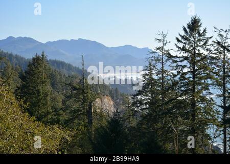 Cannon Beach seen from Tillamook Head, Cannon Beach Trail / Clatsop Loop trail / Lighthouse trail, Ecola State Park, Clatsop County, Oregon coast, USA Stock Photo